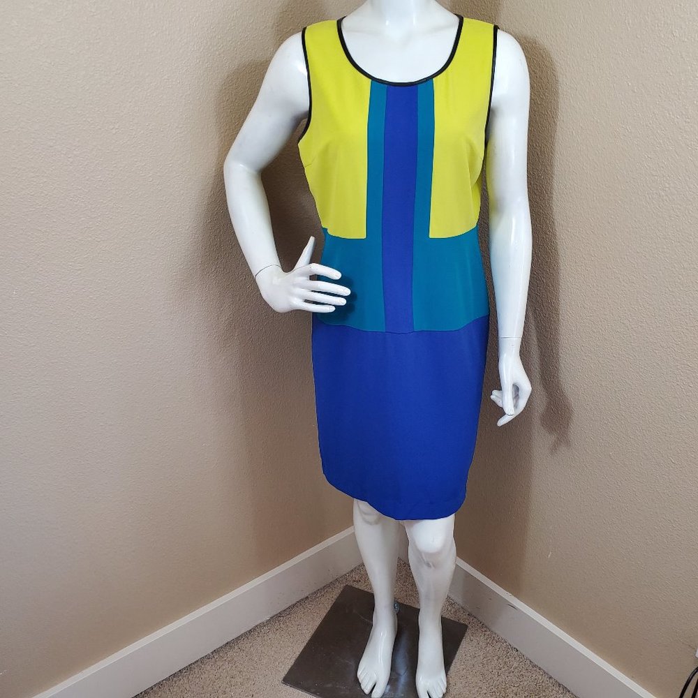 C.LUCE Colorblock Faux Leather Tr Sleeveless Dress